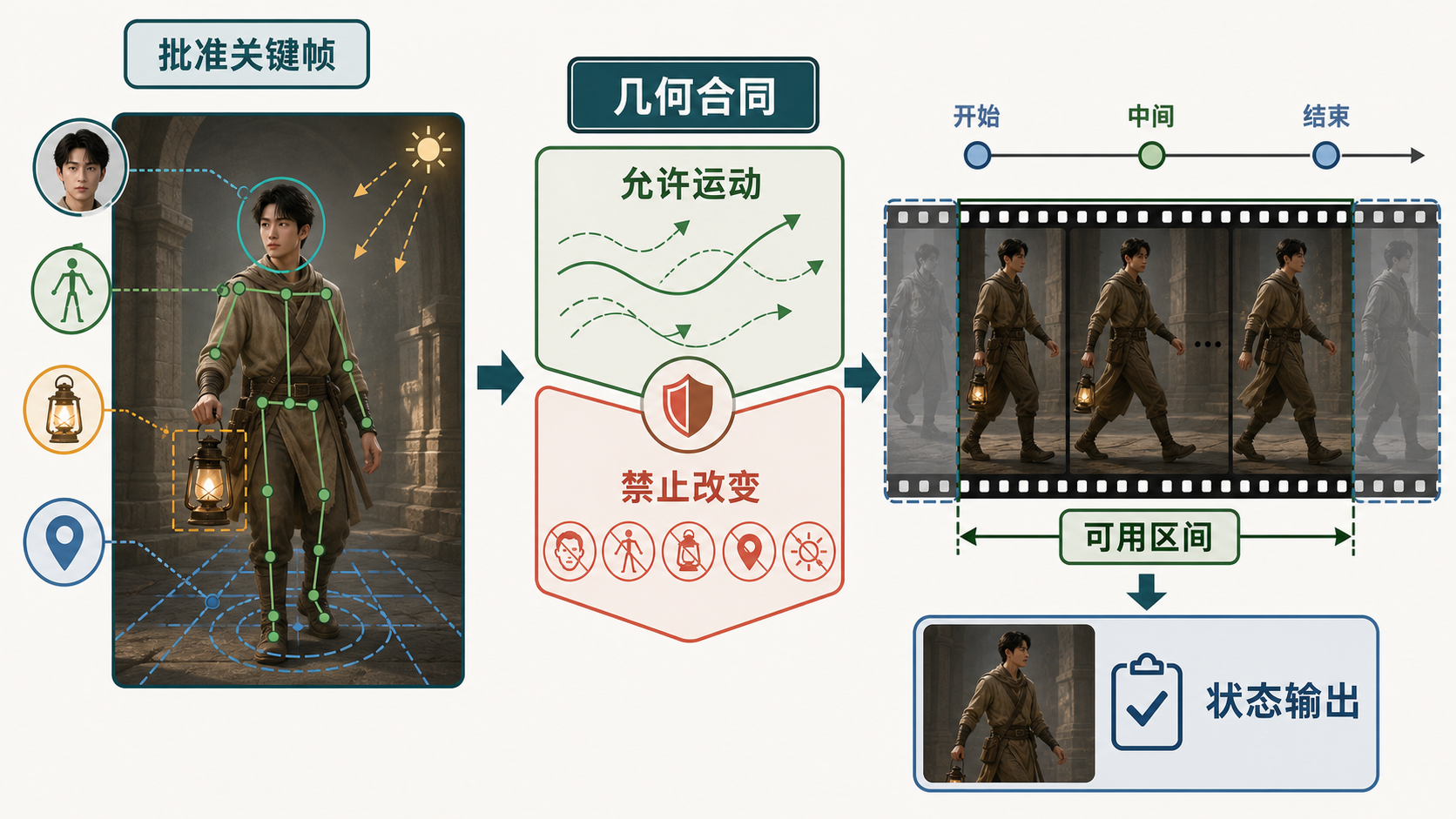 图 36-1 批准关键帧以几何合同限制运动并输出可用区间